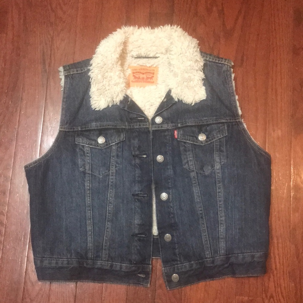 Womens Levis Sherpa Fur Denim Vest XL
